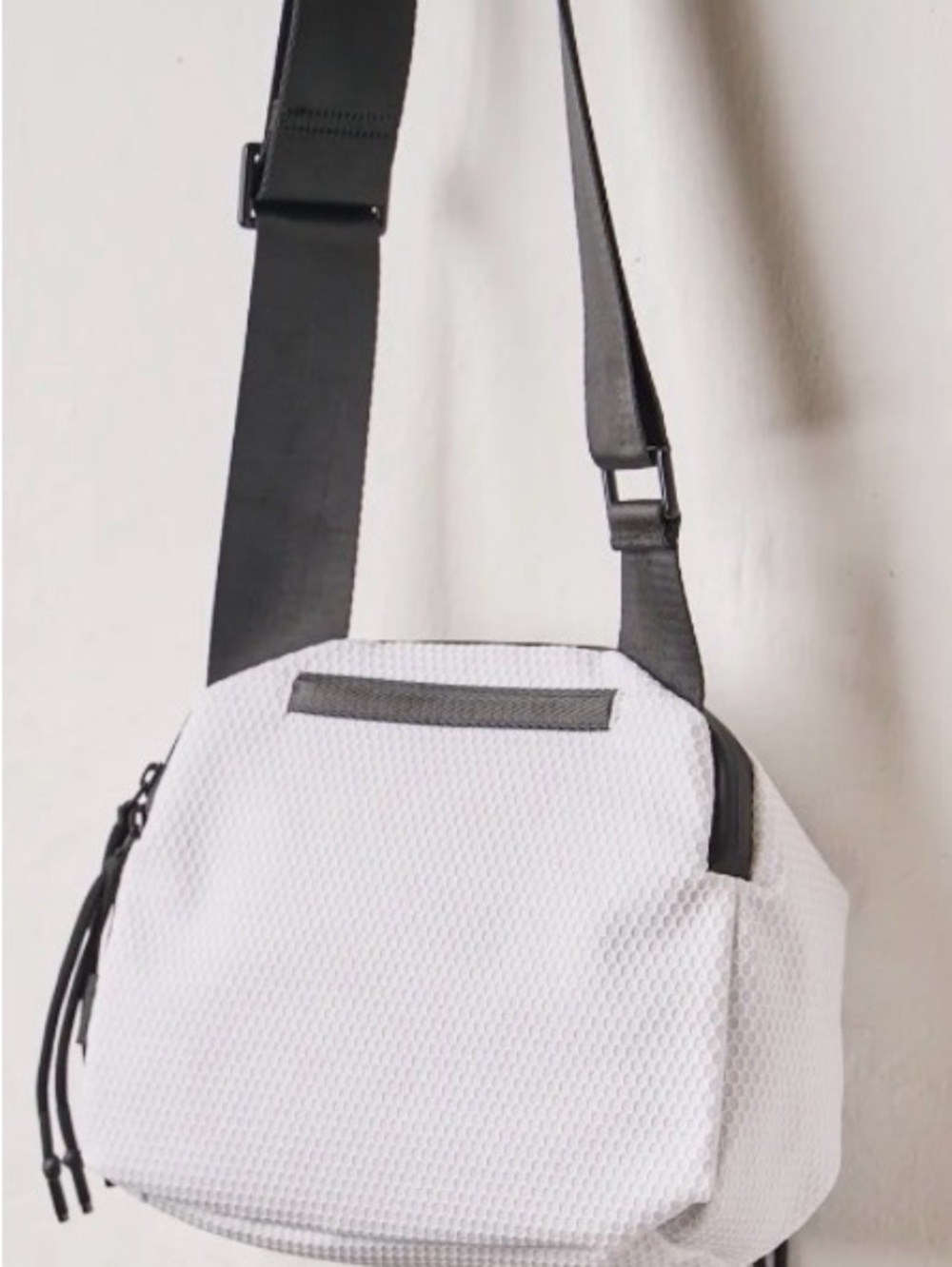 White Vegan Crossbody Belt Bag with Black Trim - Picture 5 of 11